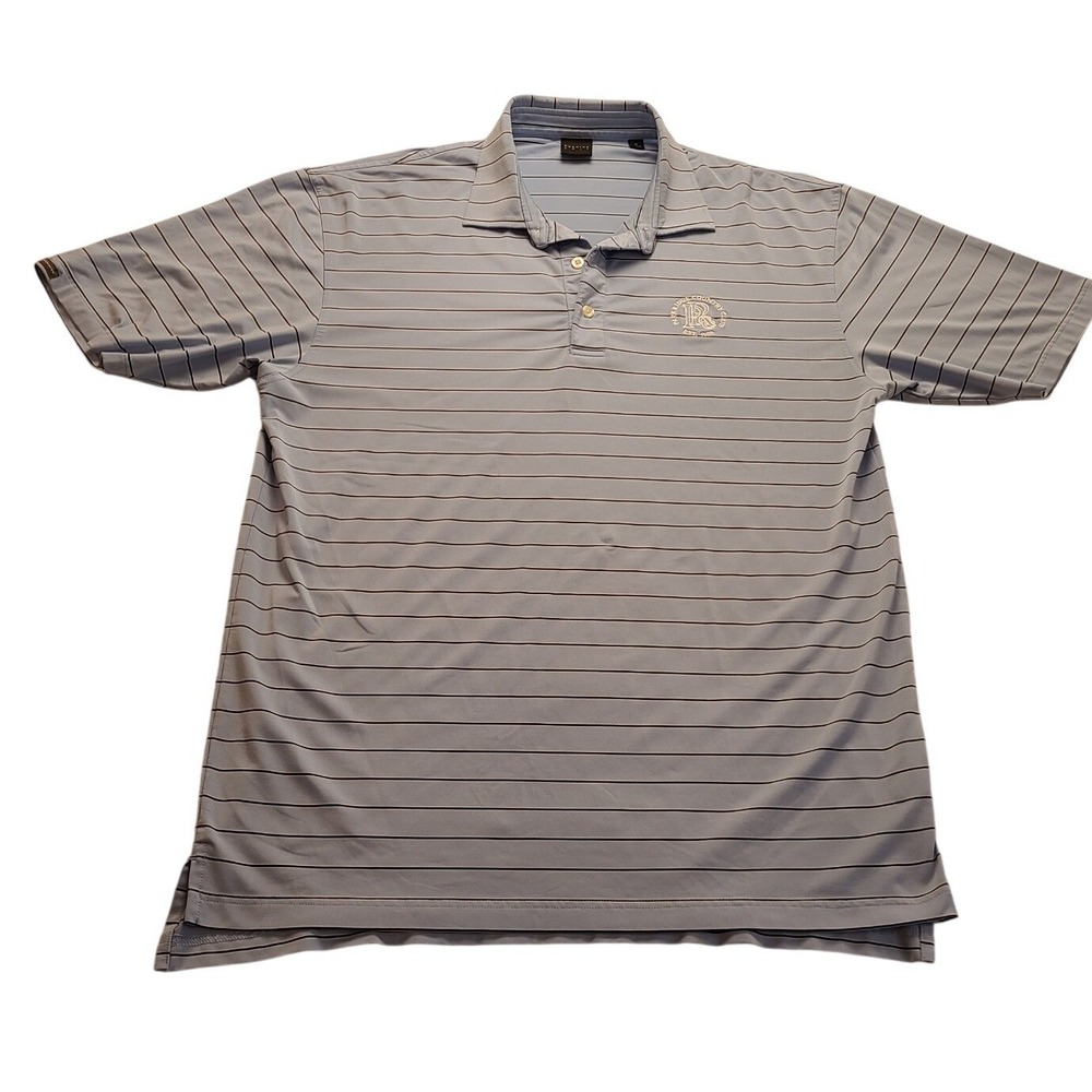 Dunning Golf Men's XL Polo Shirt Light Blue Navy Striped Performance Stretch XL